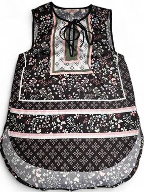Ted Baker London Y2K Floral Green and Pink Keyhole Top